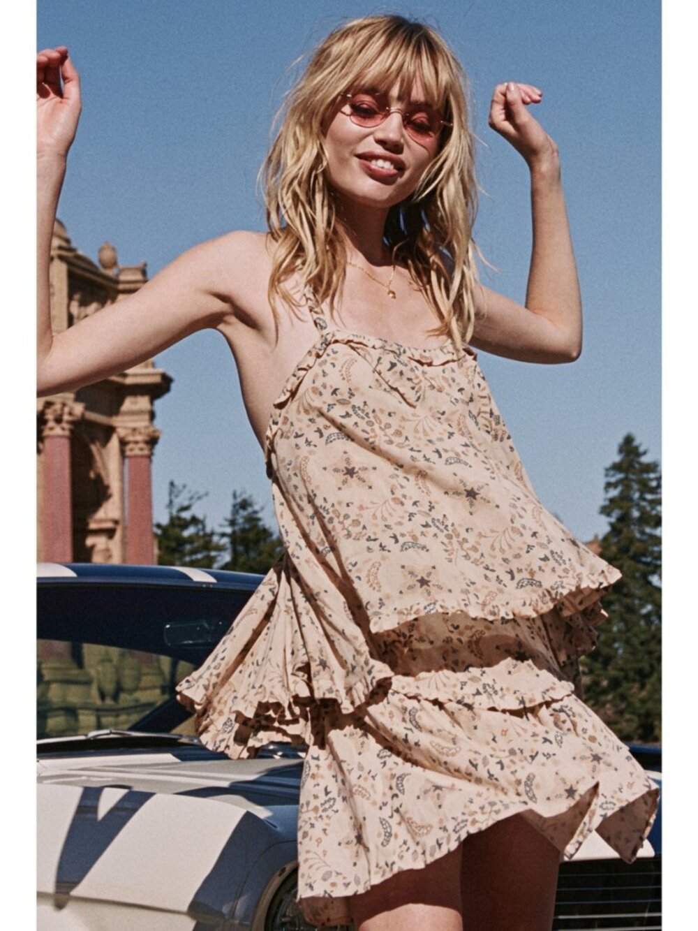 SPELL and the Gypsy Collective Celestial star print ruffle cami in Cream